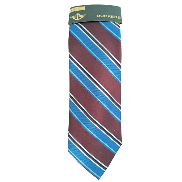 Dockers Repp Necktie Men's Red Blue Woven Striped 3.5 inch Standard Width 56 L - Picture 6 of 8